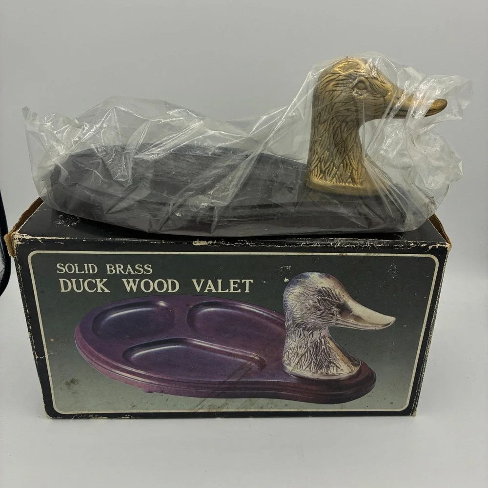 Solid Brass Duck Wood Valet Dresser Tray New Open Box Vintage